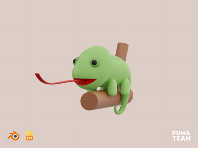 变色龙 - 可爱的 3D 动物（正面）(Chameleon - Cute 3D Animal (front))