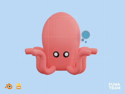 章鱼 - 可爱的 3D 水生动物（正面）(Octopus - Cute 3D Water Animal (front))