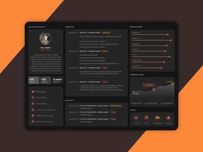简历模板深色 UI(CV resume template Dark UI)