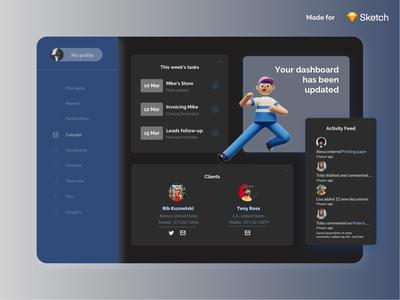 团队管理仪表板深色主题(Team Management Dashboard Dark Theme)
