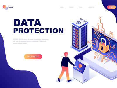 数据保护等距登陆页面模板(Data Protection Isometric Landing Page Template)