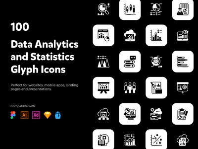 数据分析和统计实体图标集(Data Analytics and Statistics Solid Icons Set)