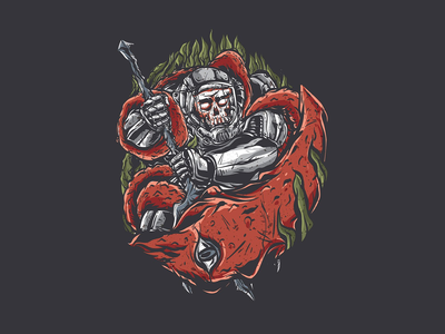 在海矢量下捕捉鱿鱼(Catch squid under sea vector)