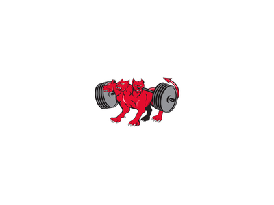 Cerberus Cerberus 狗举重铃头多地狱犬(Cerberus Multi-headed Dog Hellhound Powerlifting Barbell Cartoon)