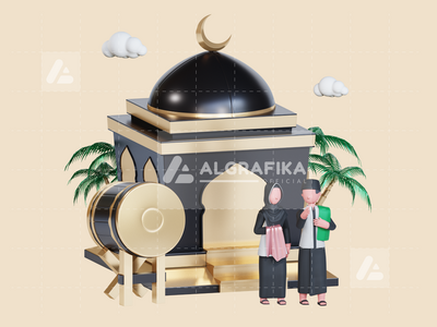 斋月贾巴尔的 3D 人物插图(3D Character Illustration Ramadan Kareem)
