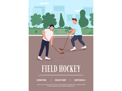 曲棍球海报平面矢量模板(Field hockey poster flat vector template)