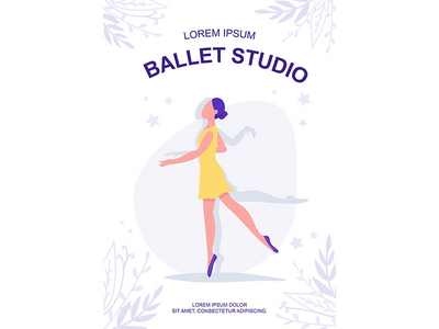 芭蕾舞工作室海报平面矢量模板(Ballet studio poster flat vector template)