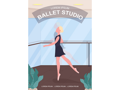 芭蕾舞工作室海报平面矢量模板(Ballet studio poster flat vector template)