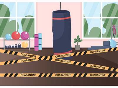 封闭式拳击健身房平面彩色矢量图(Closed boxing gym flat color vector illustration)