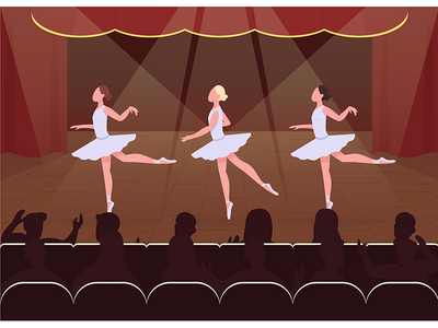 芭蕾舞晚会平面彩色矢量图解(Ballet dance evening flat color vector illustration)