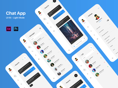 聊天、Messenger App UI Kit 灯光模式(Chat, Messenger App UI Kit Light Mode)