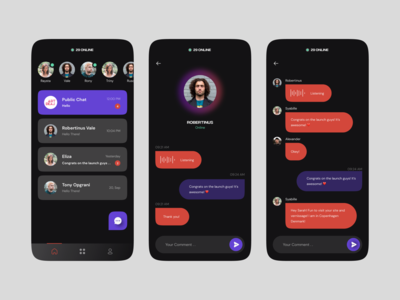 聊天应用程序 - 暗模式移动应用程序(Chat App - Dark Mode Mobile App)