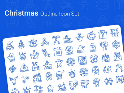 圣诞节大纲图标集(Christmas Outline Icon Set)