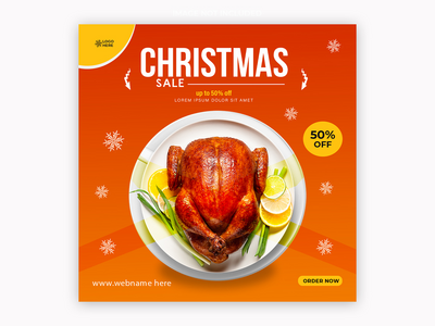 食品餐厅菜单的圣诞社交媒体张贴横幅模板(Christmas social media post banner template for food restaurant menu)