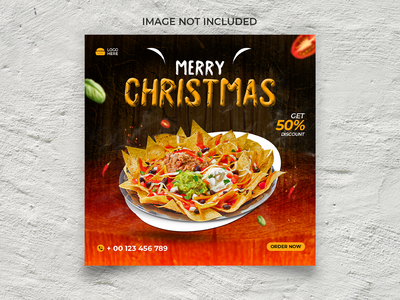 餐厅快餐菜单比萨饼的圣诞社交媒体帖子横幅模板(Christmas social media post banner template for restaurant fastfood menu pizza)