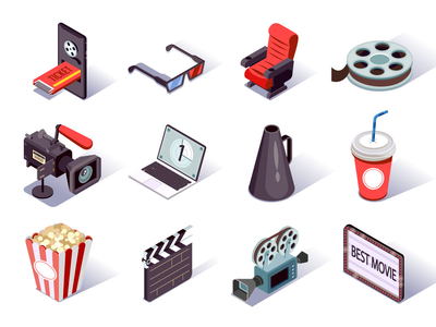 电影院 3D 图标集(Cinema 3D icons set)