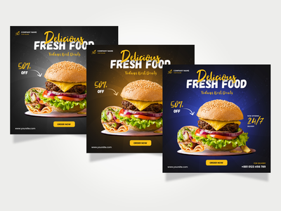 美味的食物社交媒体推广横幅模板(Delicious Food Social Media Promotion Banner Template)