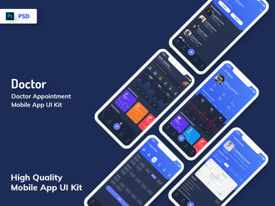 医生预约手机应用UI深色版(Doctor Appointment Mobile App UI Dark Version)