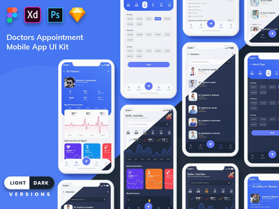 医生预约移动应用用户界面（浅色和深色）(Doctor Appointment Mobile App UI (Light & Dark))