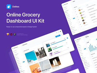 Delites - 用于 Sketch 的杂货仪表板 UI 套件(Delites - Grocery Dashboard UI Kit for Sketch)