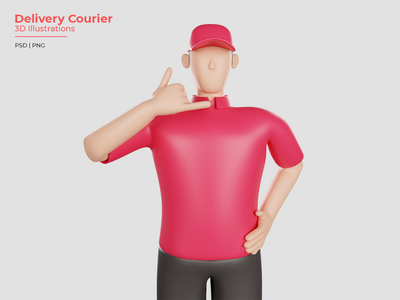 3d 穿一件红色衬衣的送货员的例证。高级 PSD(3d illustration of a delivery man wearing a red shirt. Premium PSD)