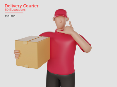 3d 插图。穿着红色衬衫的送货员拿着客户的货物(3d illustrations. delivery man wearing a red shirt holding a customer's goods)