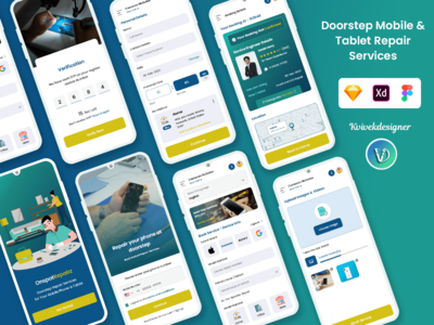 Doorstep 移动和平板电脑维修服务移动应用程序 UI 套件(Doorstep Mobile and Tablet Repair Services Mobile App UI Kit)