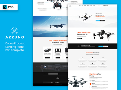 无人机产品登陆页面 PSD 模板(Drone Product Landing Page PSD Template)