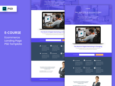 电子课程登陆页面 PSD 模板(E-Course Landing Page PSD Template)