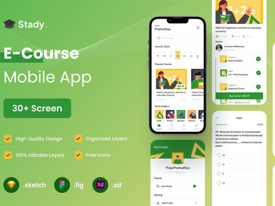 电子课程移动应用程序 UI KIT(E-Course Mobile App UI KIT)