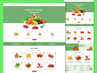 电子商务商店有机新鲜食品网站模板设计(eCommerce Shop Organic Fresh Food Website Templates Design)