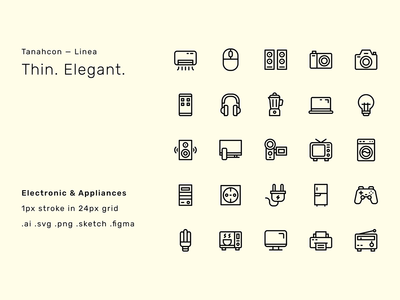 电子和电器图标集-Linea(Electronic & Appliances Icon Set - Linea)