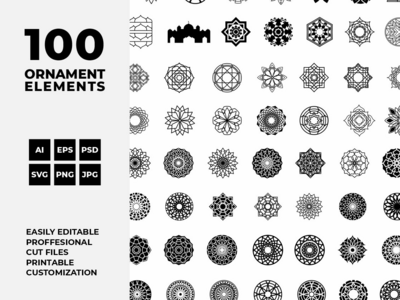 100 元素饰品 svg, png, ai, eps, psd, jpg(100 Elements Ornaments svg, png, ai, eps, psd, jpg)