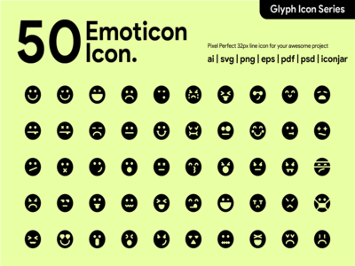 Kawaicon - 50 个表情符号字形图标(Kawaicon - 50 Emoticon Glyph Icon)