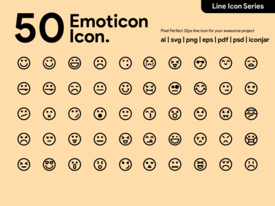 Kawaicon - 50 个表情线图标(Kawaicon - 50 Emoticon  Line Icon)
