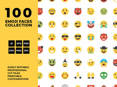 100 表情符号 svg, png, ai, eps, psd(100 Emoticon svg, png, ai, eps, psd)