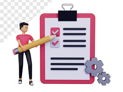 男性角色拿着铅笔的 3d 考试(3d exam with male character holding pencil)