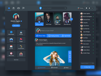 Facebook 重新设计概念暗版(Facebook Redesign Concept Dark Version)