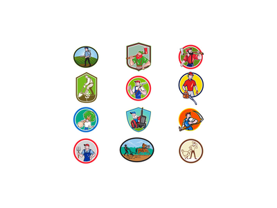 农夫园丁卡通物收藏集(Farmer Gardener Cartoon Mascot Collection Set)