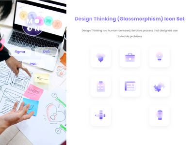 设计思维（玻璃态射）图标集(Design Thinking (Glass morphism) Icon Set)