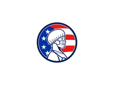 美国护士戴着面具侧面美国国旗吉祥物(American Nurse Wearing Mask Side USA Flag Mascot)