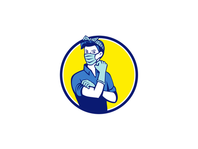 罗工圆圆物吉祥的铆西(Rosie The Riveter Wearing Mask Circle Mascot)