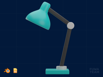 台灯 - 3D 平面设计插图（正面）(Desk Lamp - 3D Graphic Design Illustration (front))