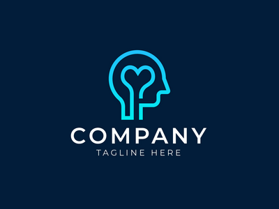 带有心脏标志模板的大脑单线(Brain Monoline with Heart Logo Template)