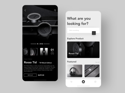 高级配件应用程序 UI - 黑白(Premium Accessories App UI - Black & White)
