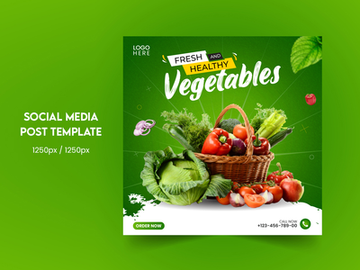 社交媒体帖子模板，蔬菜宣传横幅。(Social Media Post Template, vegetable promotional banner.)