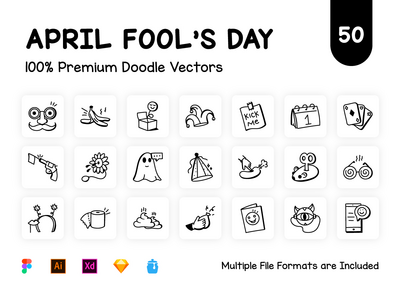 50 个涂鸦愚人节图标(50 Doodle April Fool’s Day Icons)