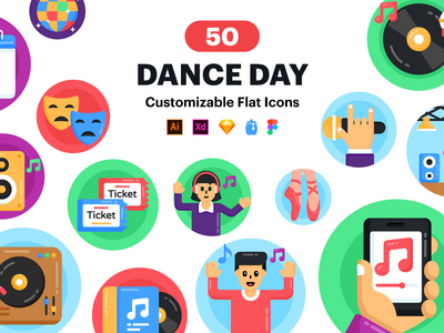 舞蹈图标-50 个舞蹈日矢量图标(Dance Icons - 50 Dance Day Vector Icons)