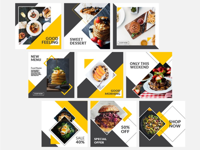 社交媒体帖子餐厅对角线风格(social media post restaurant diagonal style)