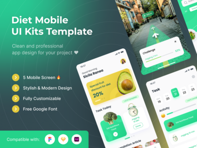 饮食计划移动 UI 工具包模板(Diet Program Mobile UI Kits Template)